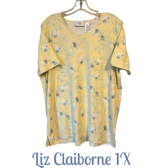 Liz Claiborne Tops - ❤️Liz Claiborne Woman  Pastel Yellow/Blue Floral Top PLUS: 1X     #w